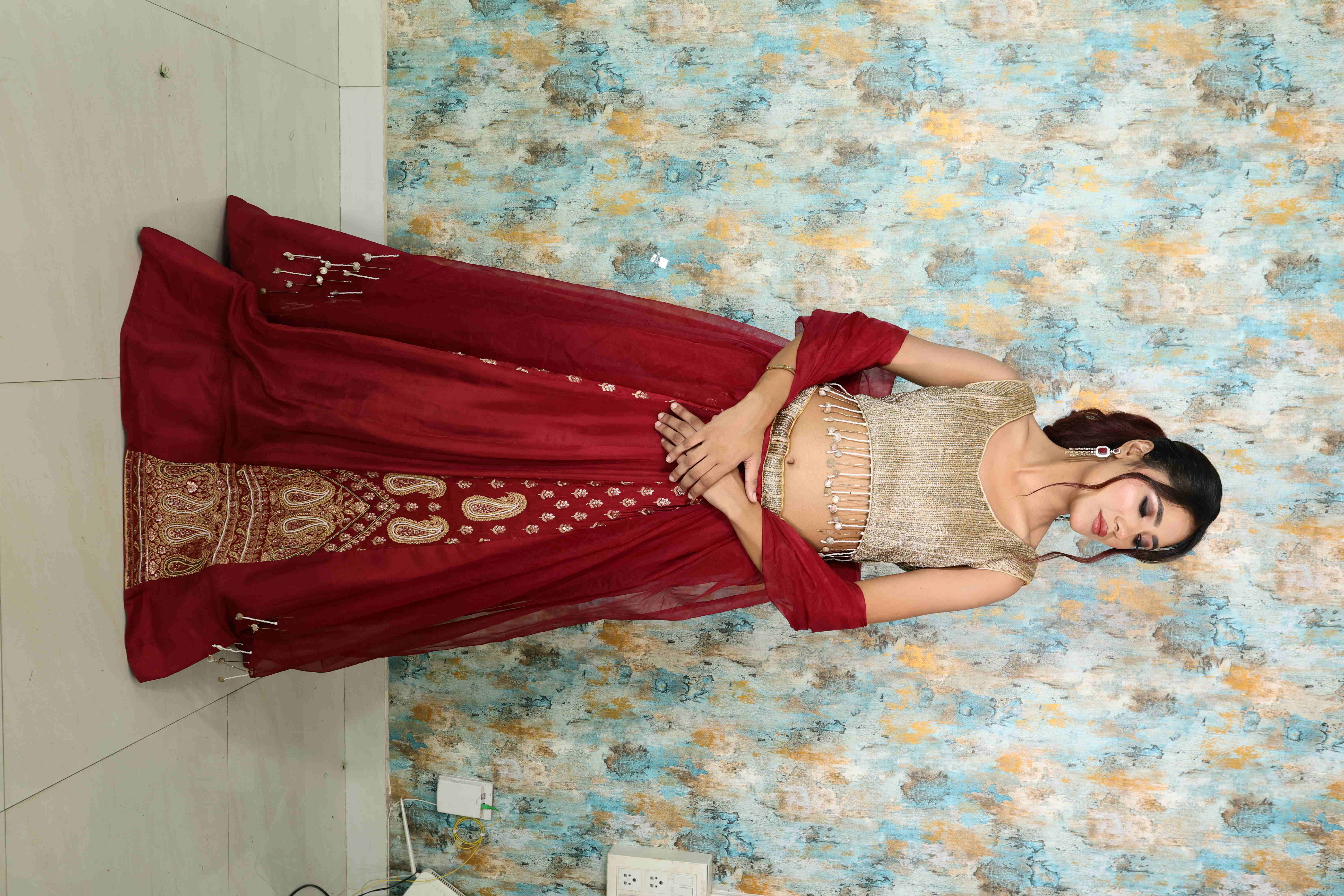 Designer Maroon & Golden Embroidered Lehenga Choli with Dupatta