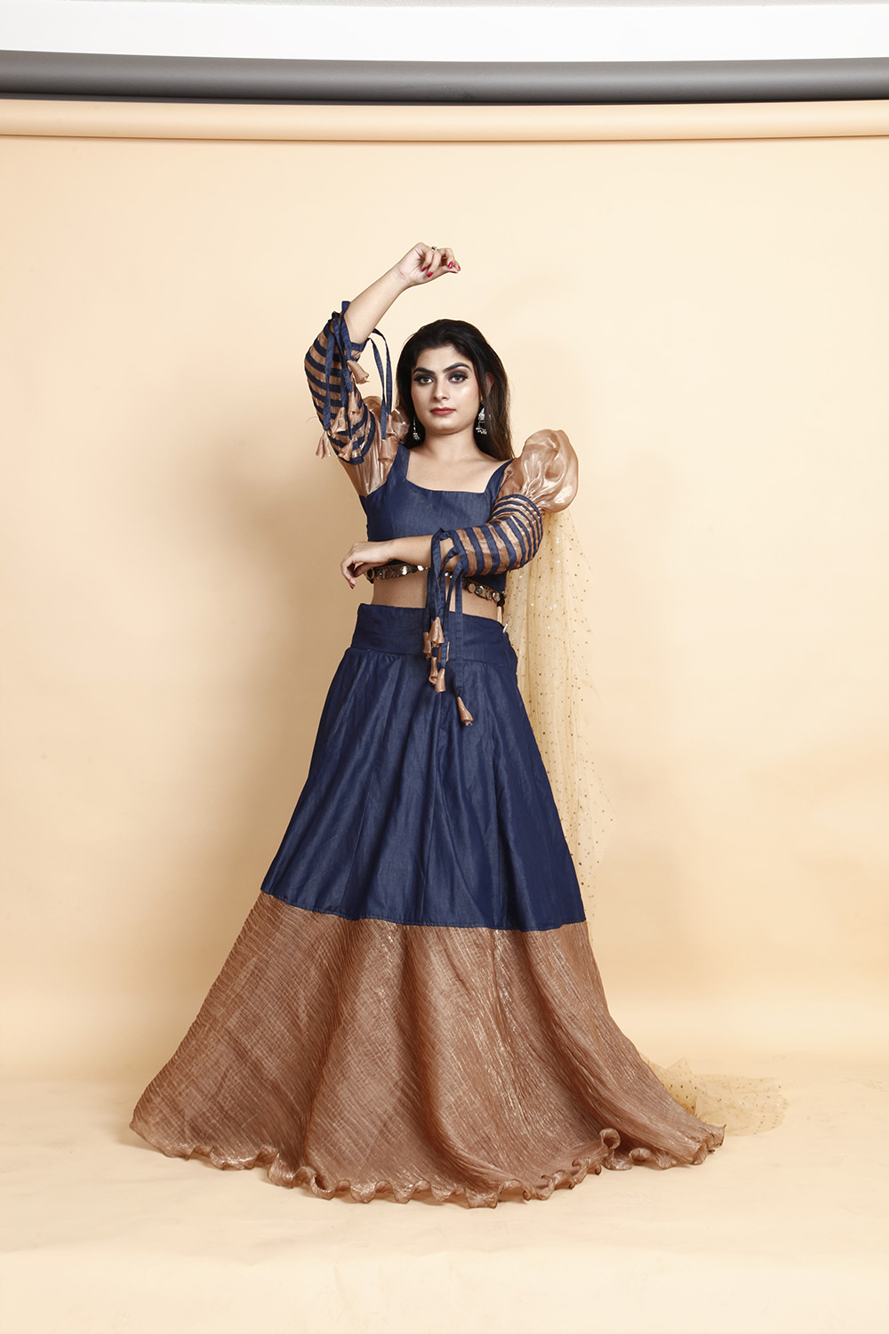 Designer Navy Blue & Golden Party Wear Gown