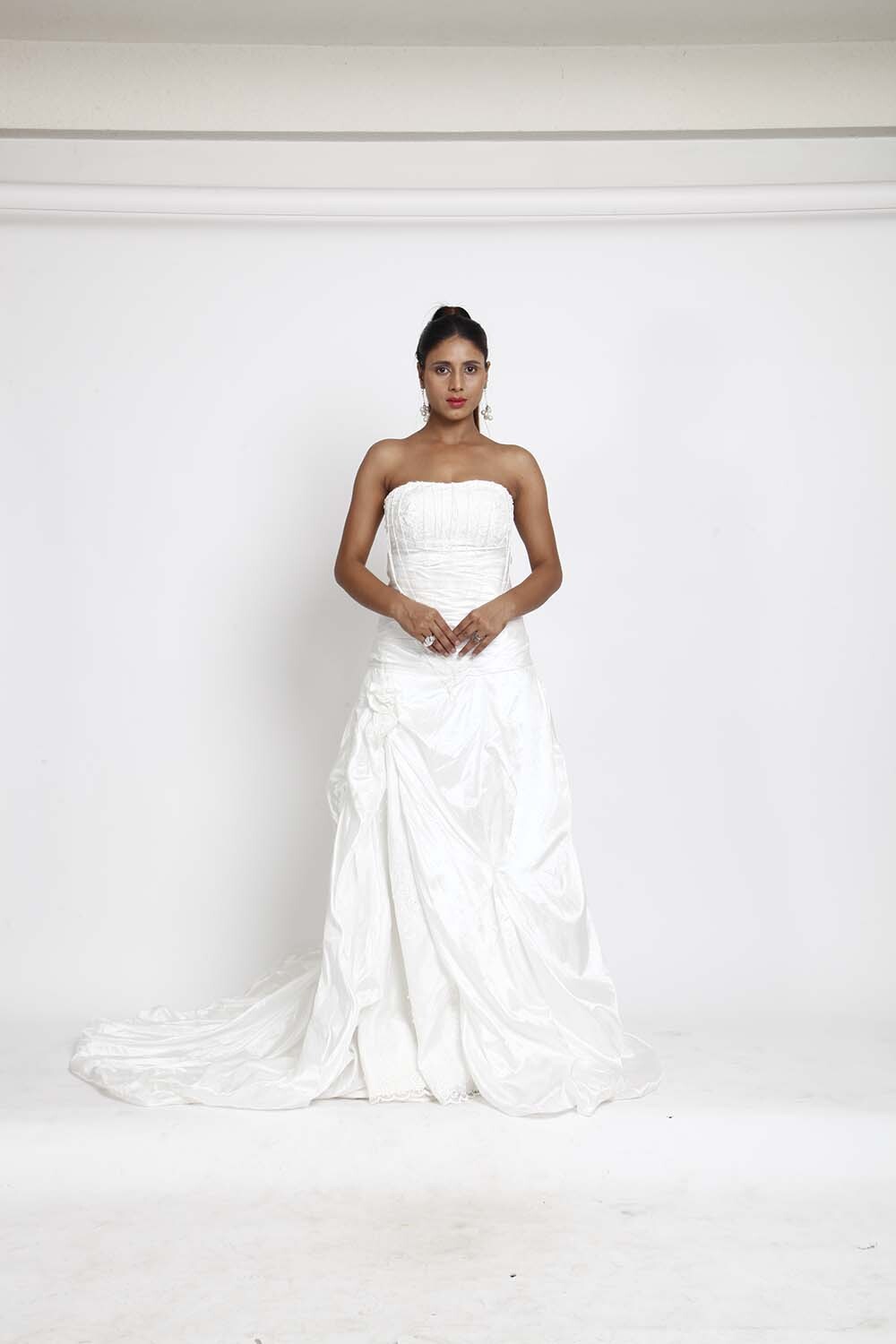 White Strapless Bridal Gown with Ruched Detailing