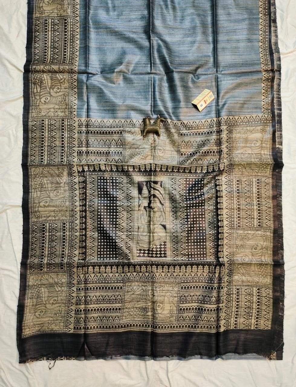 Pure Handloom Tassar Gecha Silk Madhubani Print Saree