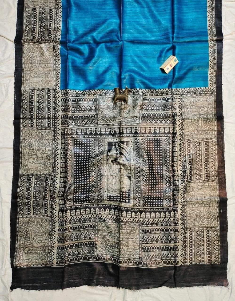 Pure Handloom Tassar Gecha Silk Madhubani Print Saree