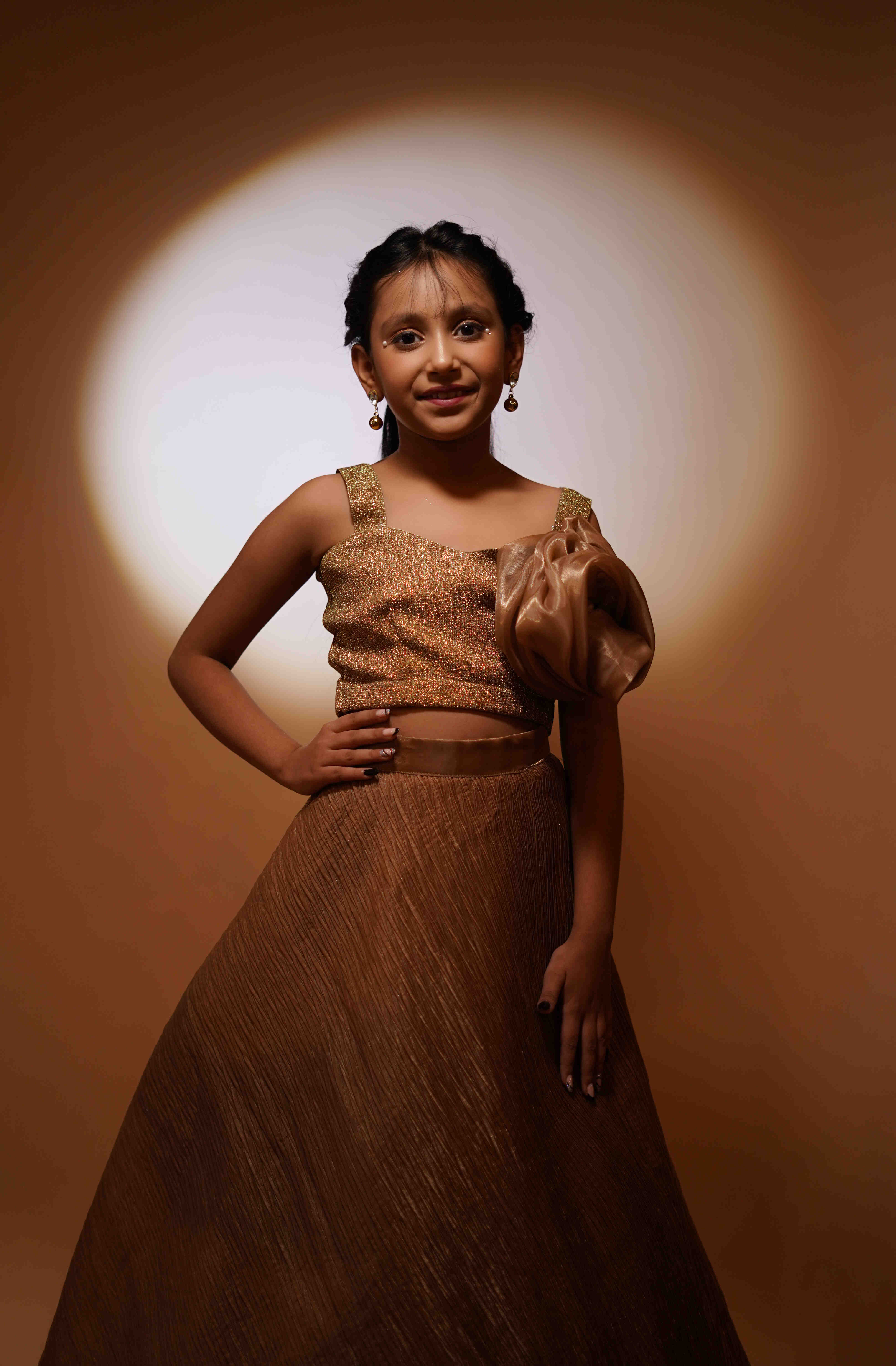 Designer Golden Beige Party Gown for Girls