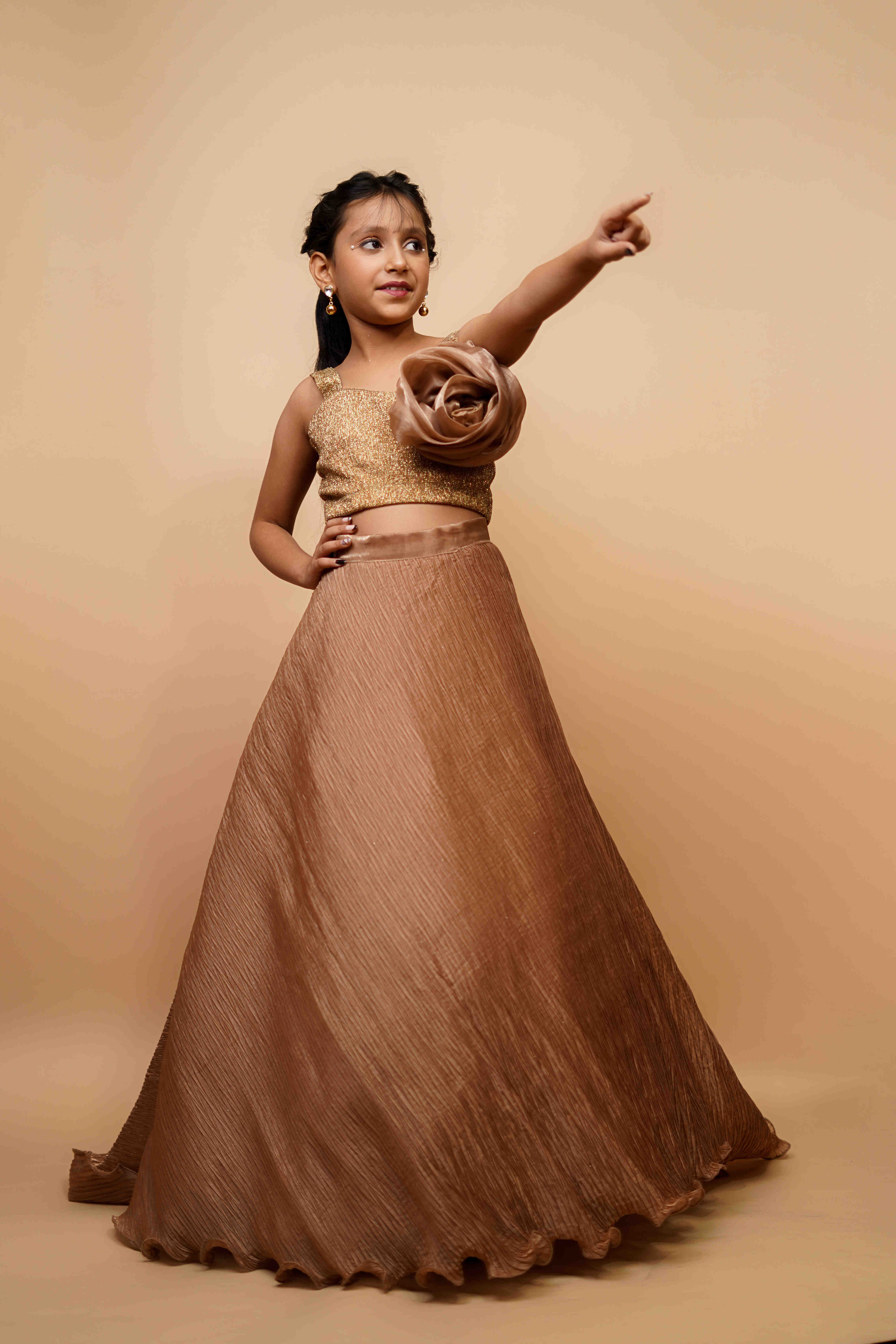 Designer Golden Beige Party Gown for Girls