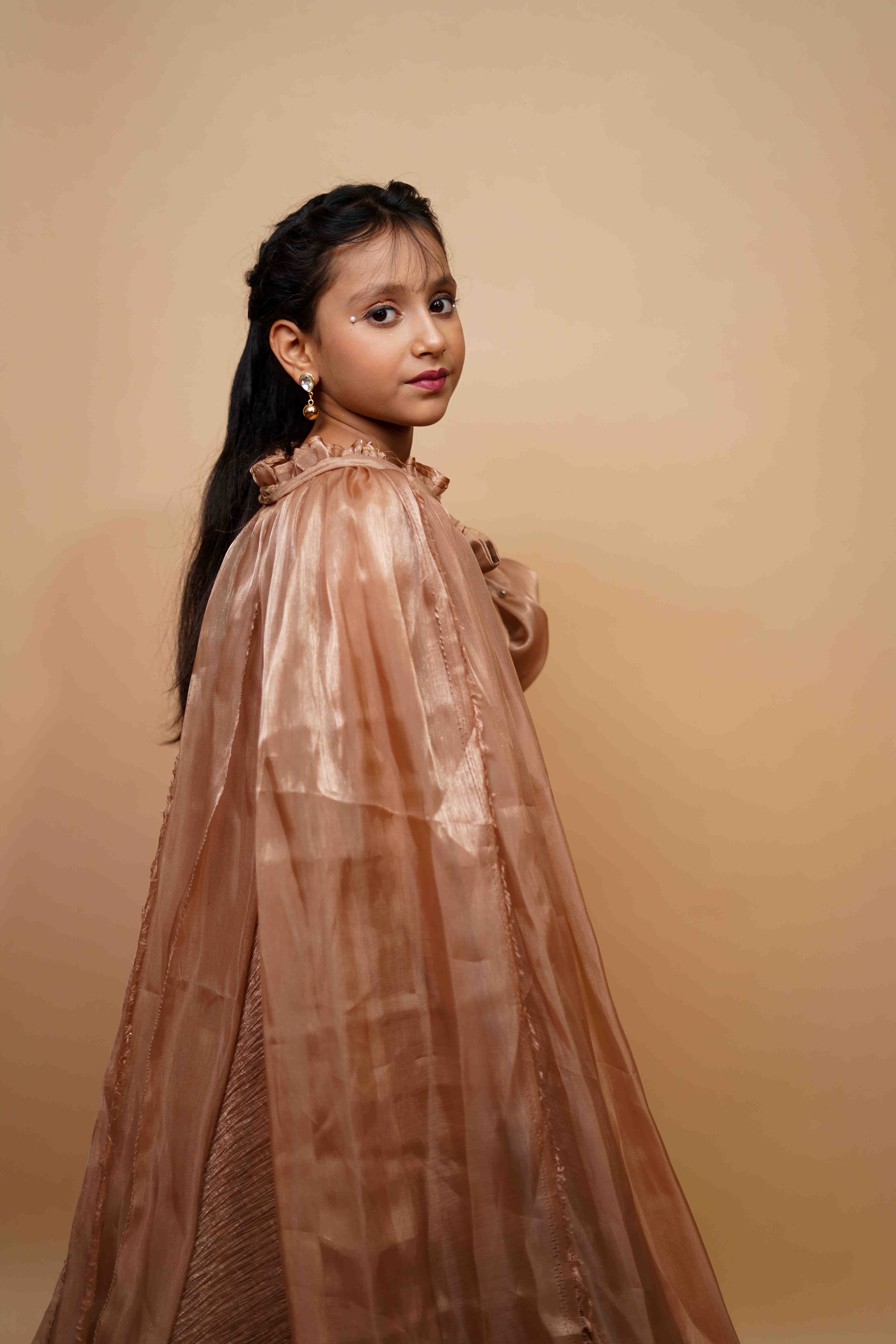 Designer Golden Beige Party Gown for Girls