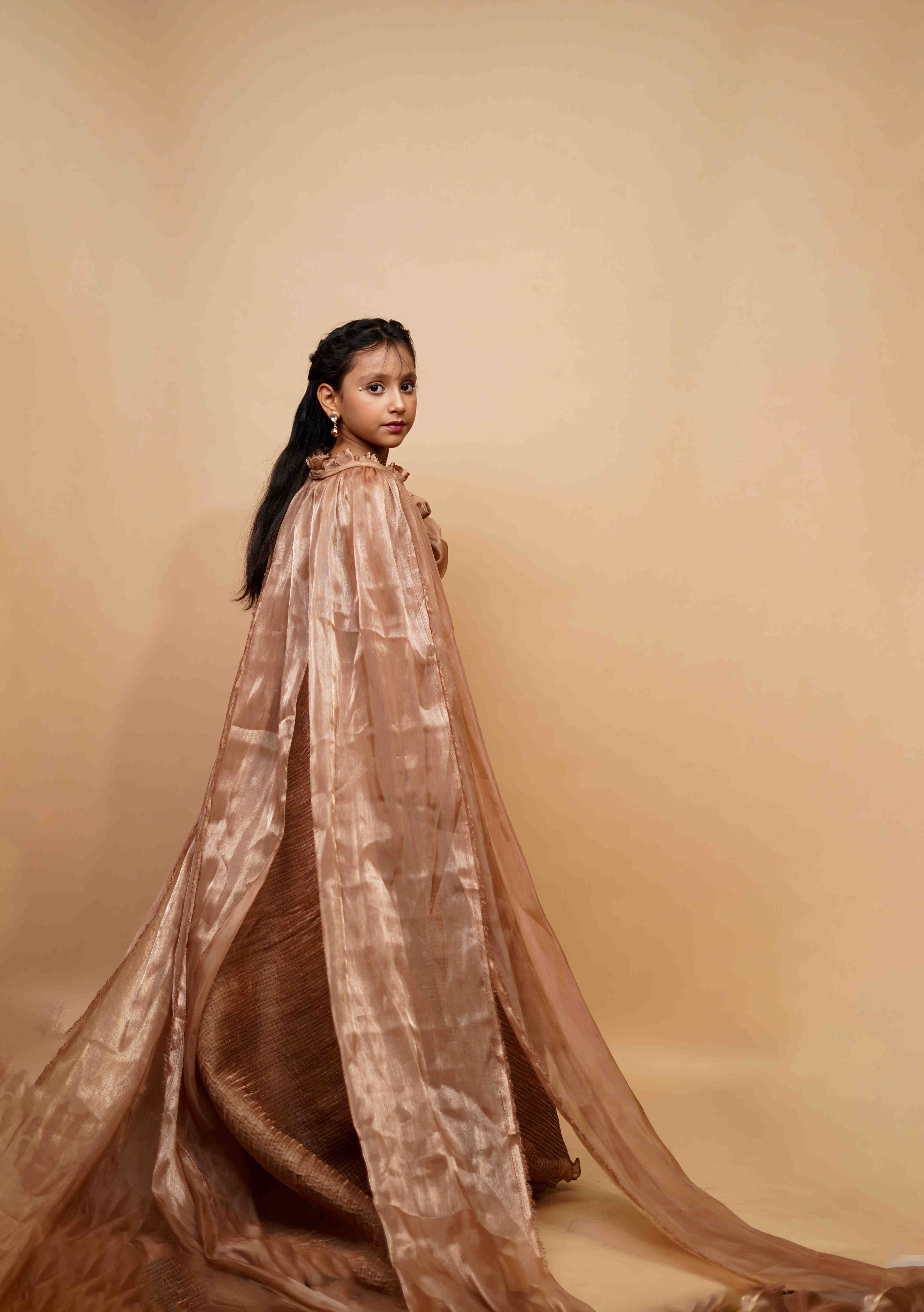 Designer Golden Beige Party Gown for Girls