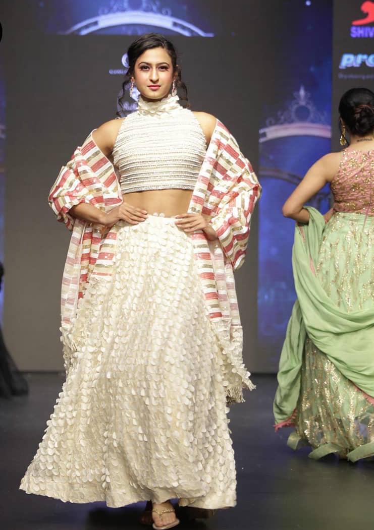 Designer White Embellished Lehenga Choli with Striped Cape Jacket
