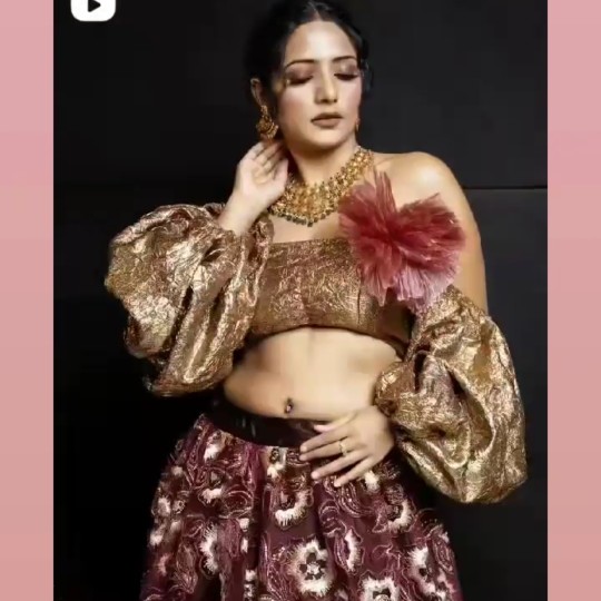 Designer Maroon & Gold Brocade Lehenga Choli with Puff Sleeves