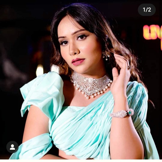 Designer Aqua Blue Sequin Lehenga Choli with Draped Sleeve Blouse