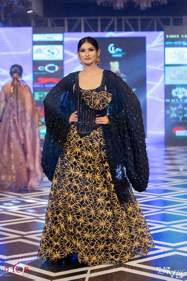Black & Gold Embroidered Designer Lehenga with Cape Sleeves