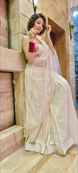 Elegant Cream Organza Saree with Embroidered Blouse