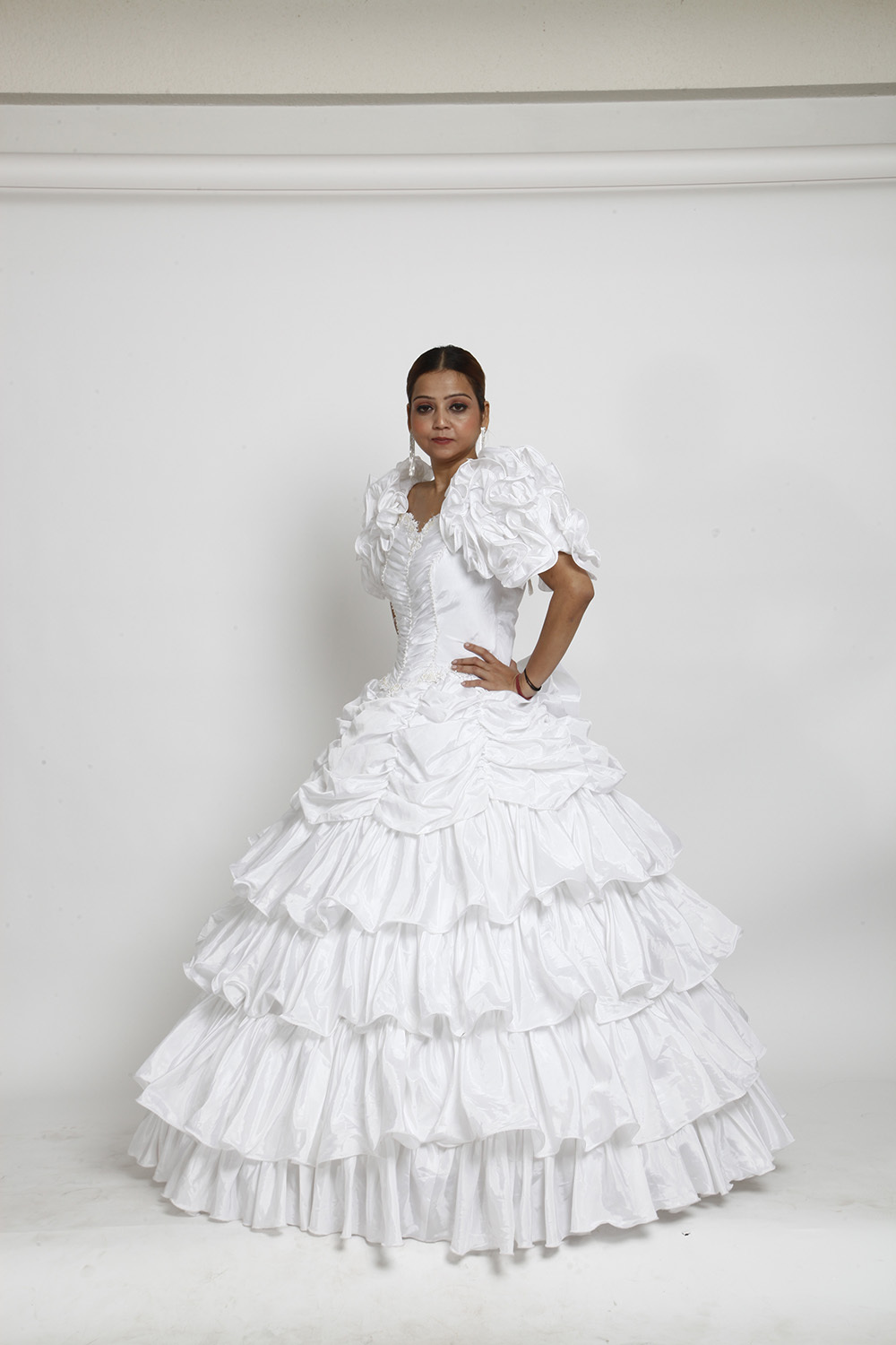 White Layered Ruffle Ball Gown