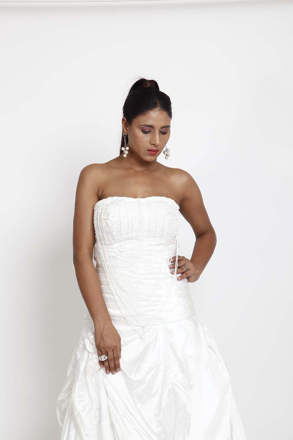 White Strapless Bridal Gown with Ruched Detailing