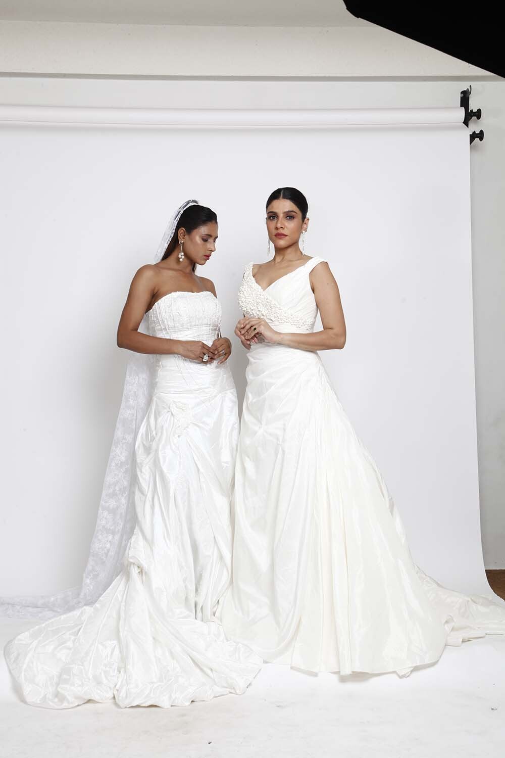 White Strapless Bridal Gown with Ruched Detailing