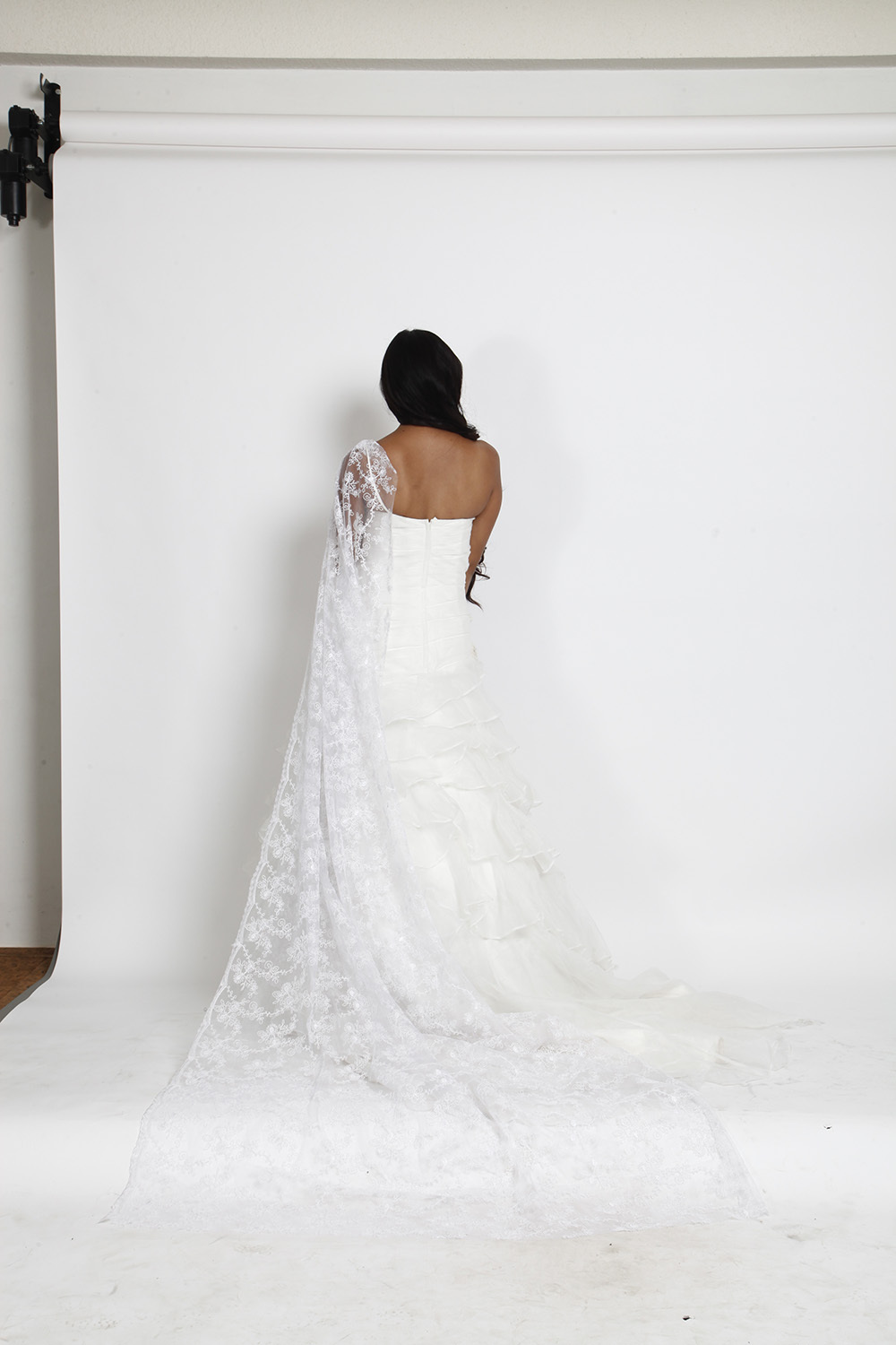Strapless Ruffled Layered White Bridal Gown 