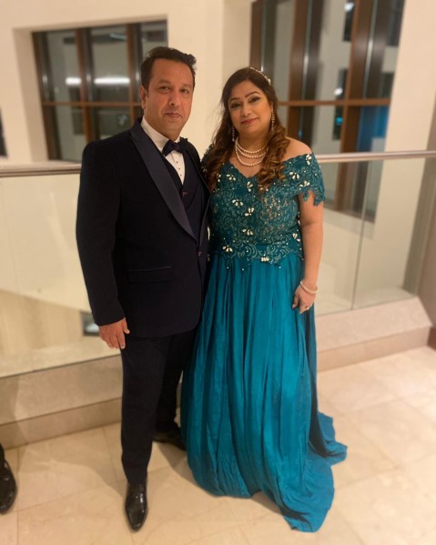Teal Off-Shoulder Lace & Georgette Flowing Gown