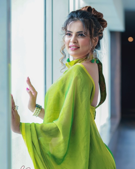 Elegant Lime Green Party Wear Saree