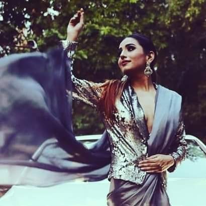 Metallic Steel Grey Satin Saree with Sequined Blouse