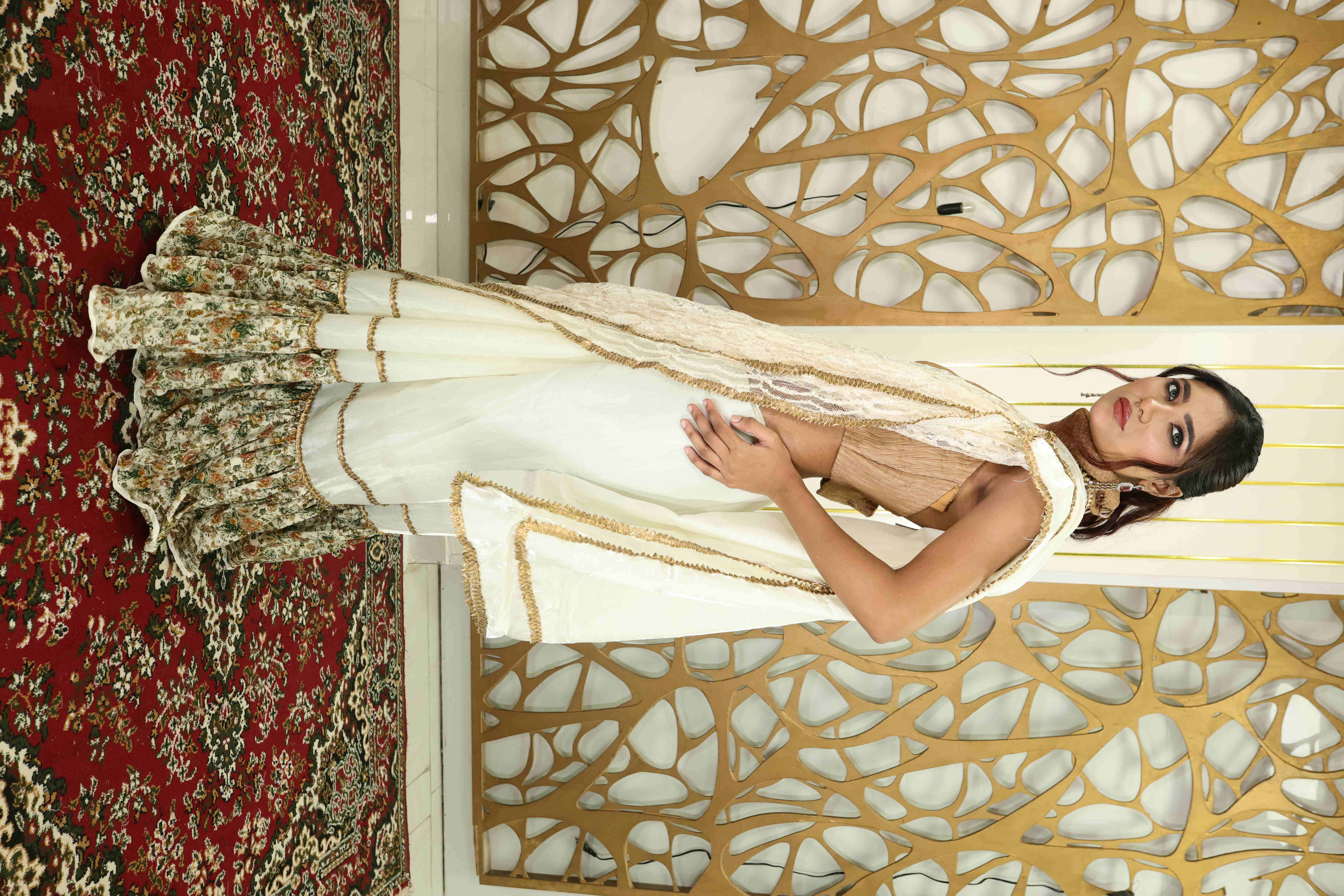 Designer Indo-Western Saree with High Neck Blouse