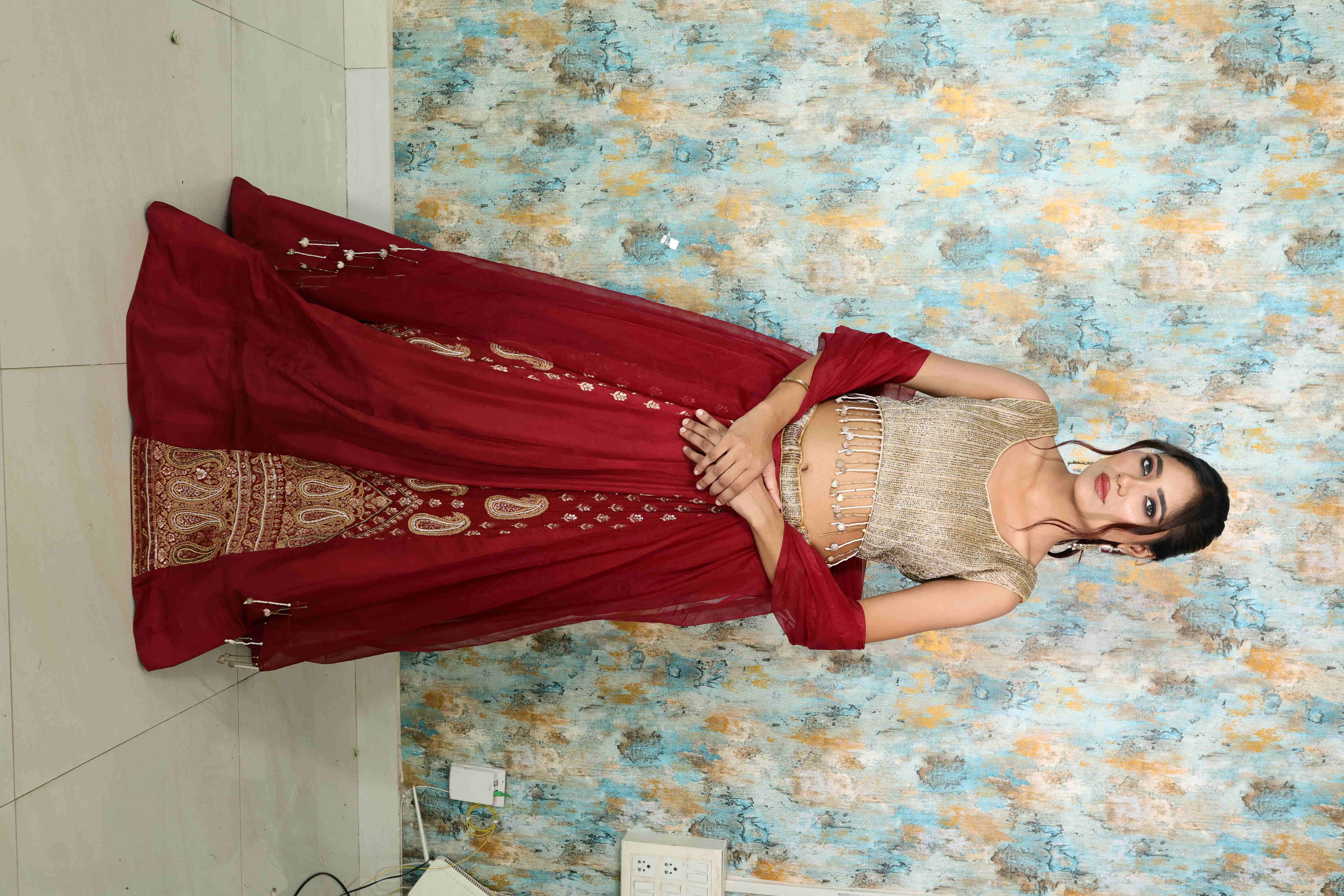 Designer Maroon & Golden Embroidered Lehenga Choli with Dupatta