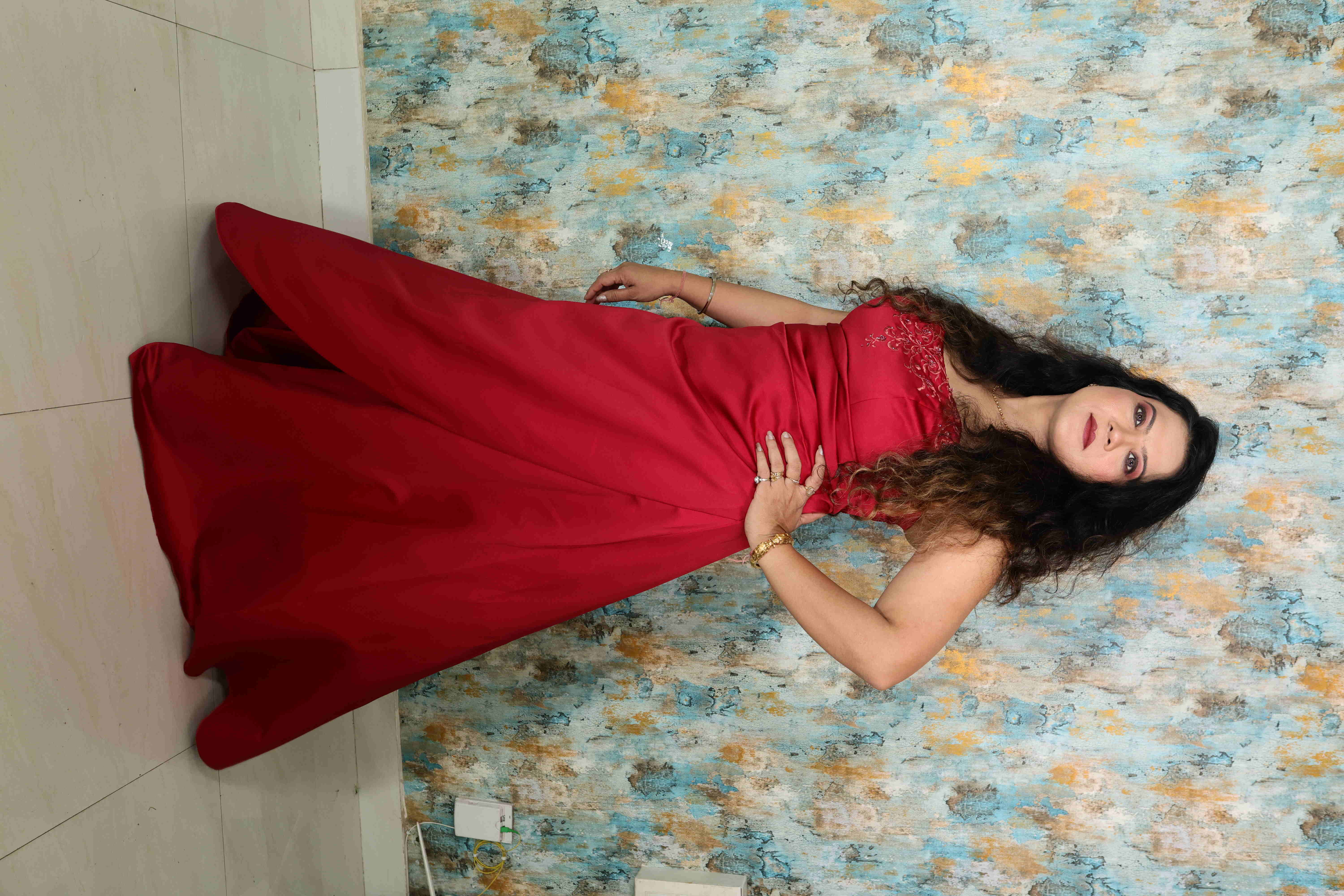 Elegant Red Satin Evening Gown
