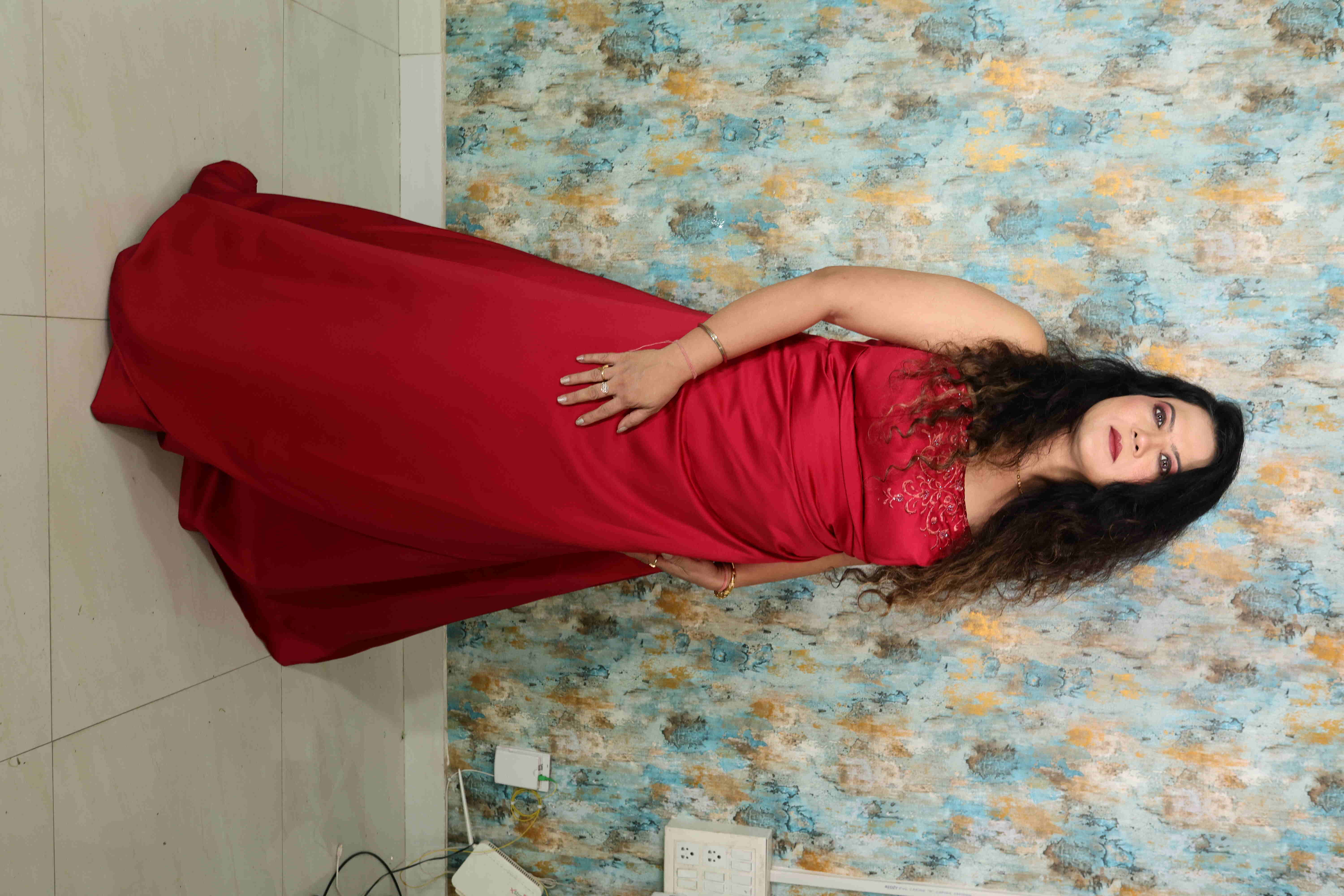Elegant Red Satin Evening Gown