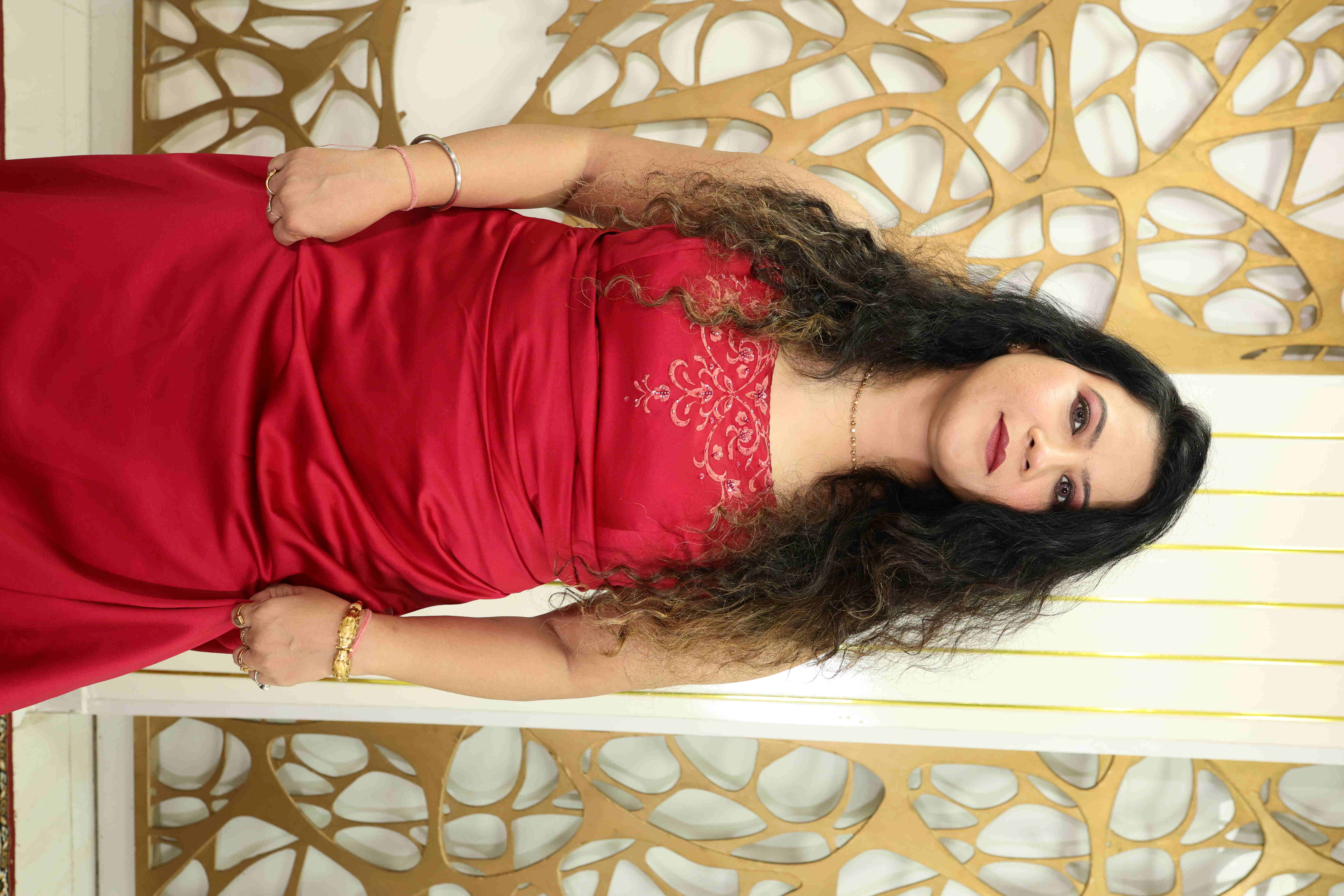 Elegant Red Satin Evening Gown
